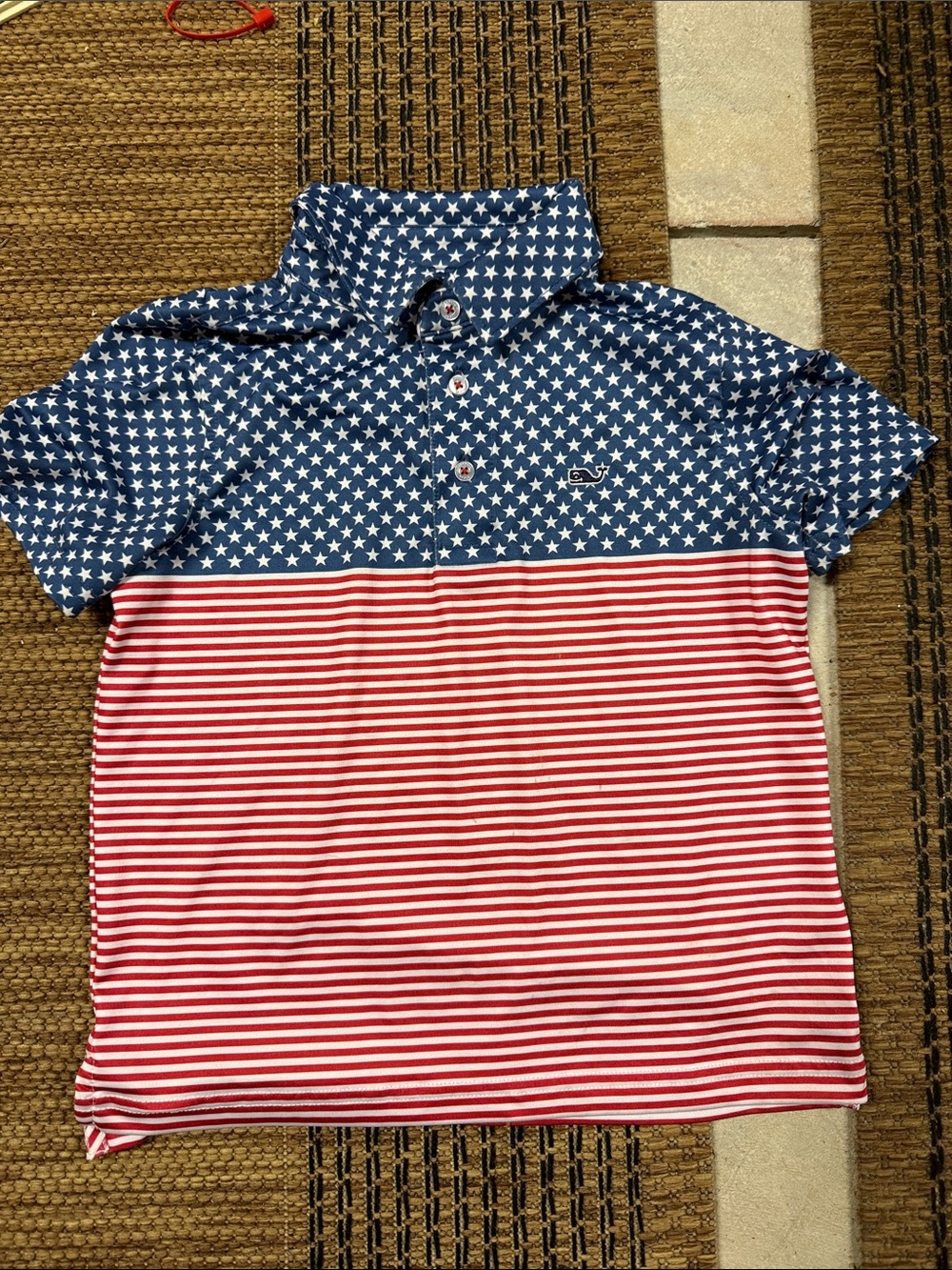 Boys Short Sleeve Polo - Navy Star & Red Stripe